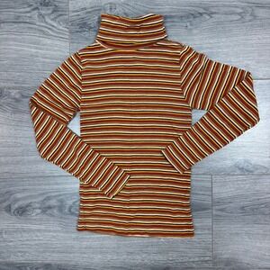 Vintage Ribbed Striped Turtleneck Top Toddler 4T Retro Stretchy Lightweight Knit